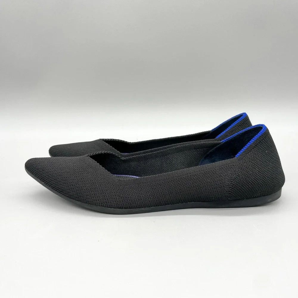 Rothys The Point Black Knit Pointed Toe Ballet Flats Shoe Womens 7.5 Office Chic